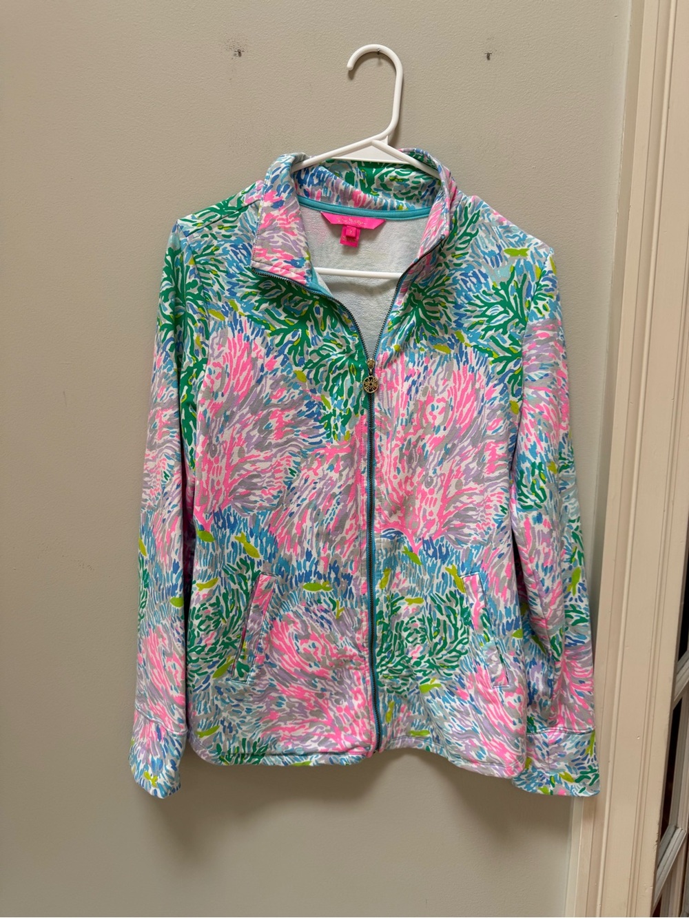 Lilly Pulitzer Leona Zip Up Jacket Cotton blend Teal Pink size small S